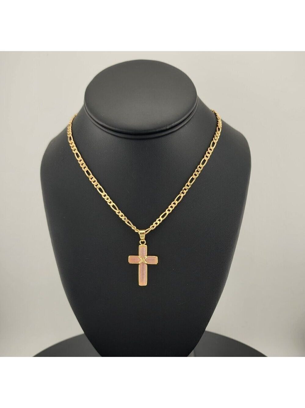 Rose Reverence – Pink Agate Cross Pendant